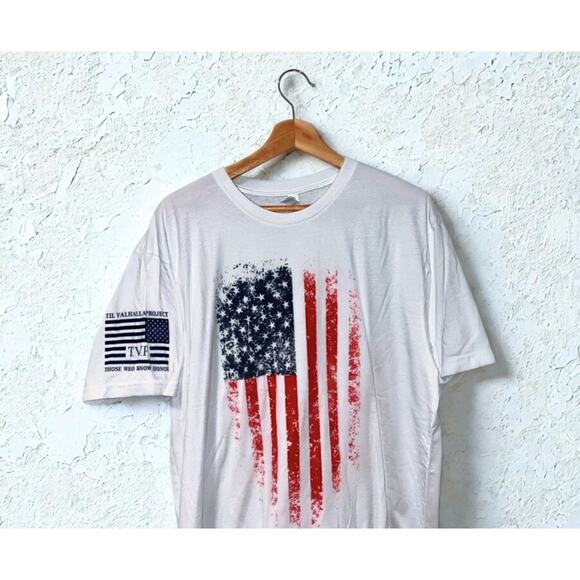 TVP Till Valhalla Project USA Flag T-Shirt XL White Distressed Patriotic Tee EUC - Picture 3 of 7